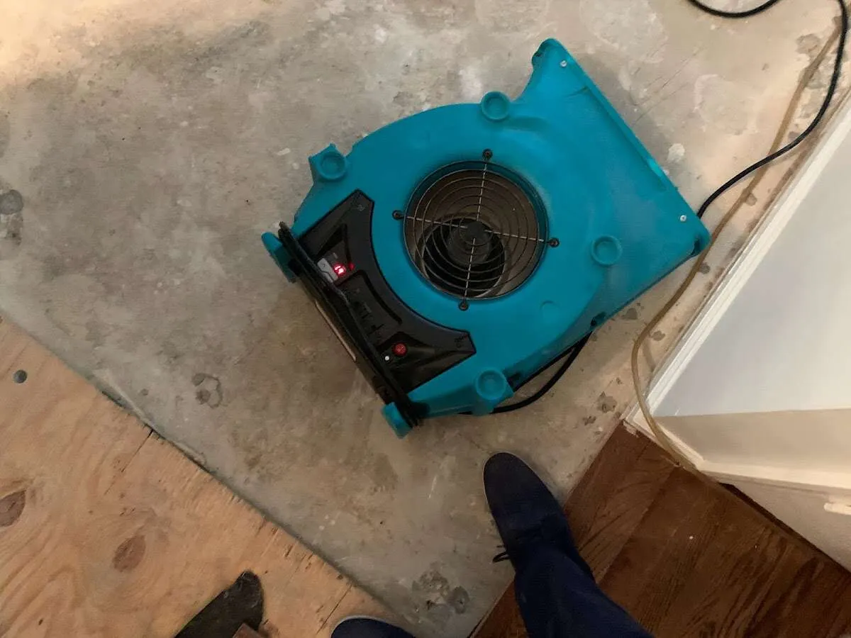 Air mover drying subfloor during Leak Detection & Repair in Red Hill